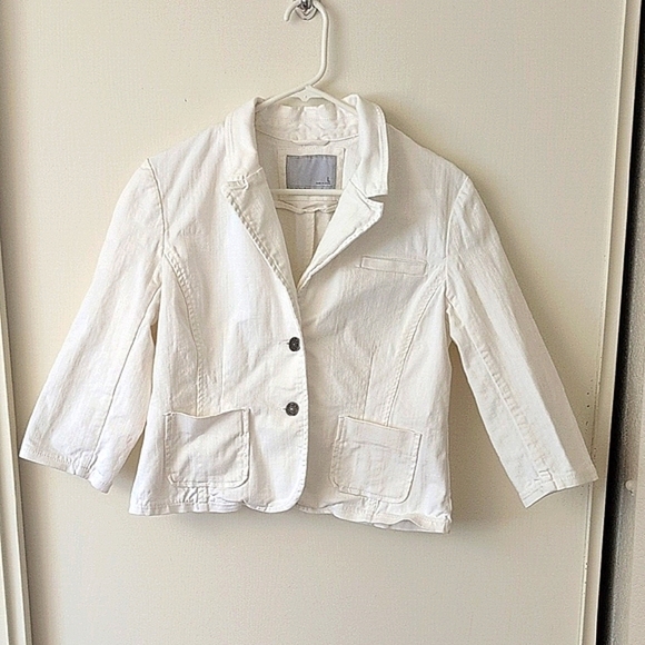 Old Navy Womens Large White Denim Jean Jacket Blazer Sport Coat Office Preppy - Picture 1 of 8